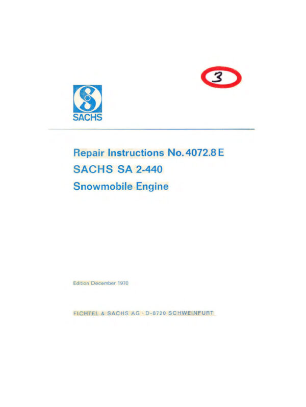 1970 SACHS SA-2-440 Snowmobile Engine Service Repair Manual PDF Download Sledmanuals