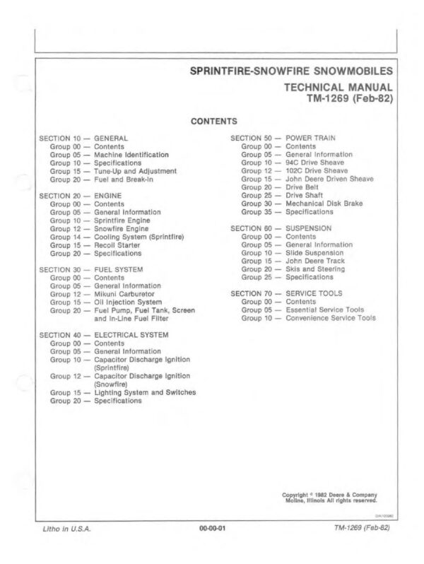 1982-1983 John Deere Sprintfire Snowfire Snowmobile Service Repair PDF Manual Download Sledmanuals