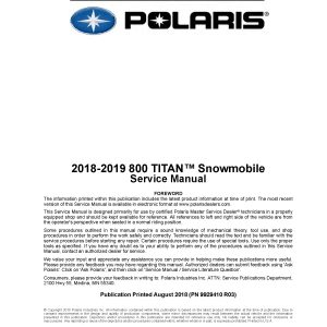 2018-2019 Polaris 800 Titan Snowmobiles Repair Service Manual PDF Download Sledmanuals