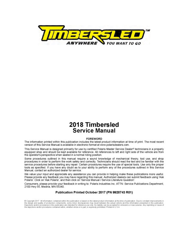 2018 Timbersled Snow Bike Conversions Service Repair Manual PDF Download Sledmanuals