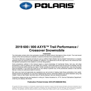 2019 Polaris 600 800 AXYS Trail Performance Crossover Snowmobiles Service Repair Manual PDF Download Sledmanuals