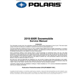 2019 Polaris 600R Snowmobiles Repair Service Manual PDF Download Sledmanuals.com