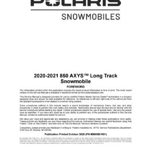 2020-2021 Polaris 850 AXYS Long Track Snowmobiles Repair Service Manual PDF Download SledManuals