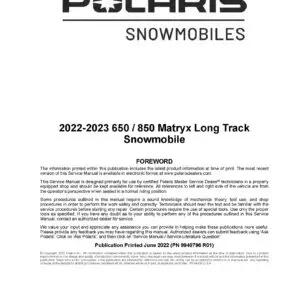 2022-2023 Polaris 650 850 Matryx Long Track Pro RMK Khaos Maytrx Snowmobiles Repair Service Manual PDF Download Sledmanials.com