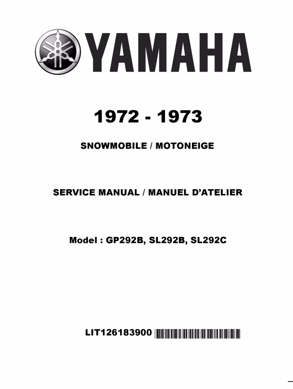 1972-1973 Yamaha GP292 SL292 Snowmobiles Repair Service Manual