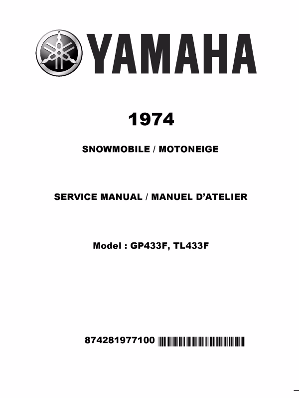 1974 Yamaha GP433F TL433F Snowmobiles Repair Service Manual