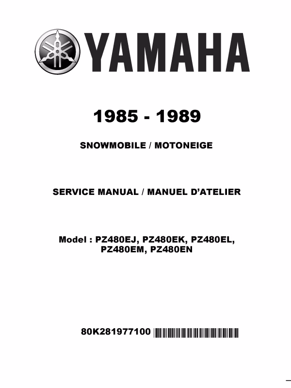 1985-1989 Yamaha PZ480 Phazer Snowmobiles Repair Service Manual