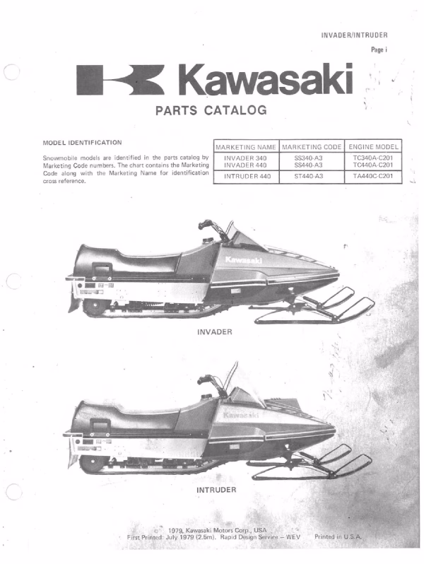 1980 Kawasaki Invader Intruder Snowmobiles Repair Service Manual