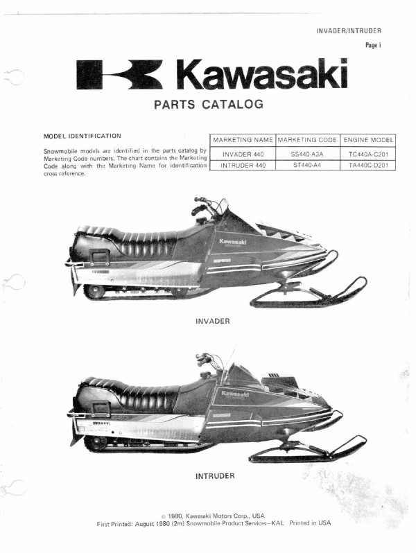 1981 Kawasaki Invader Intruder Snowmobiles Repair Service Manual