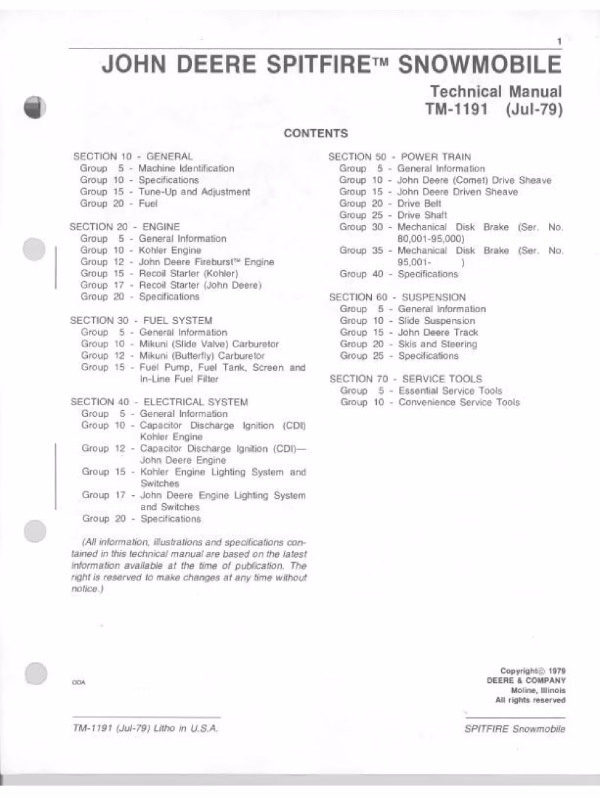 1978-1980 JOHN DEERE SPITFIRE 340 SERVICE MANUAL