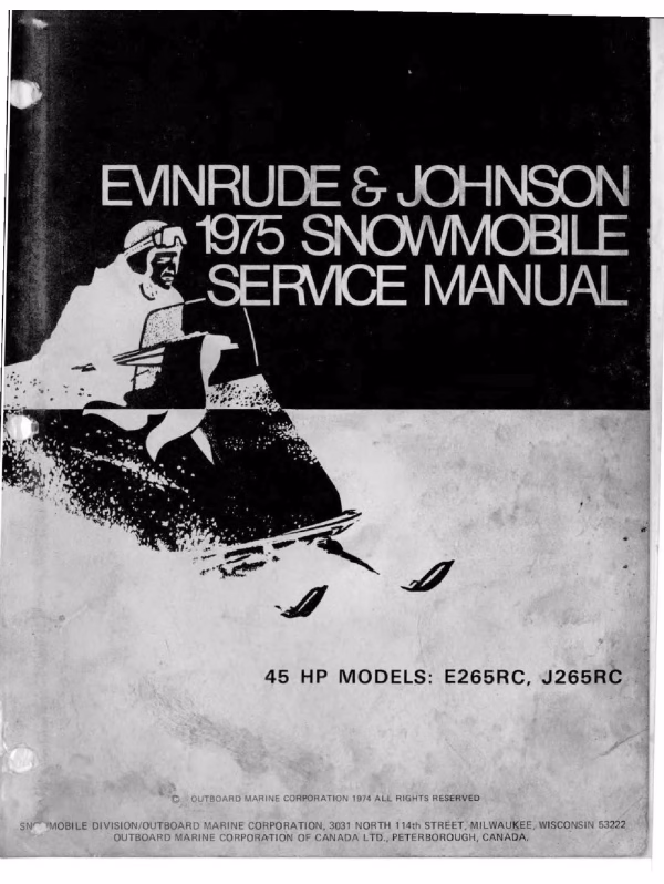 1975 Evinrude & Johnson 45HP Snowmobiles Repair Service Manual